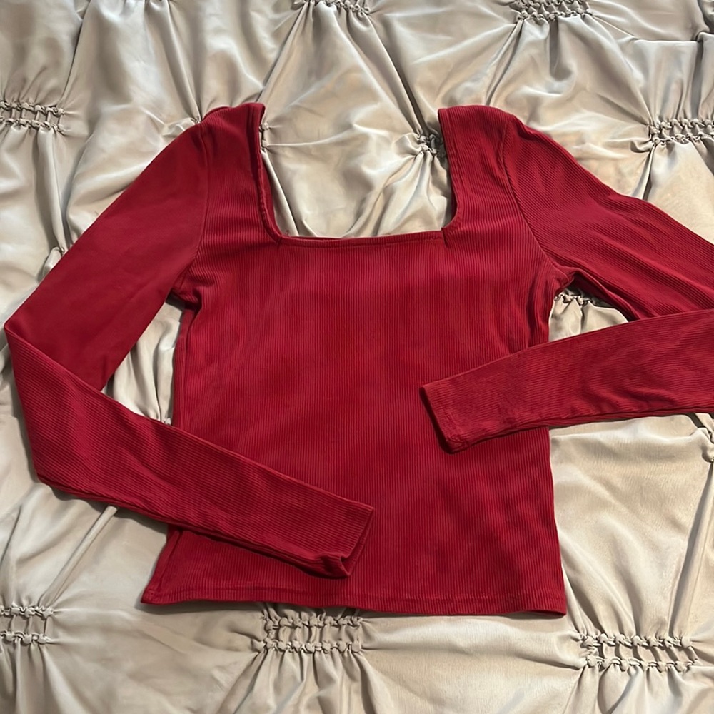 Women's pacsun basics Ribbed Long Sleeve Square Neck  semi crop Top